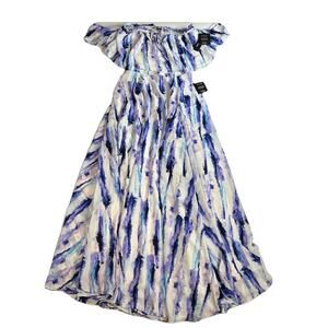 Lulus Ingenue Purple Print Two-Piece Maxi Dress Womens Large Watercolor Travel